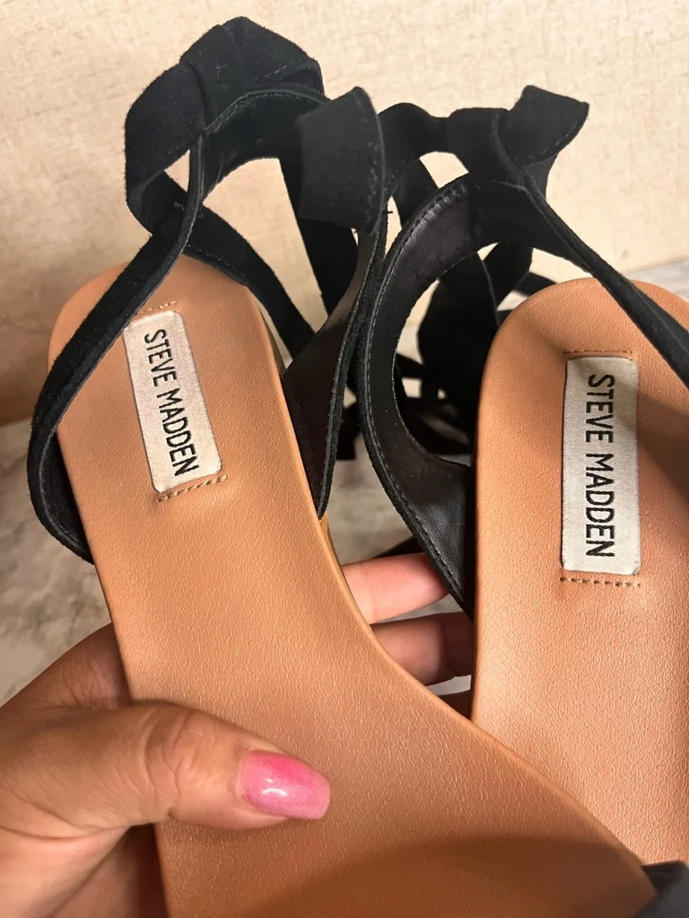 Steve Madden Black Ankle-Tie Block Heel Sandals